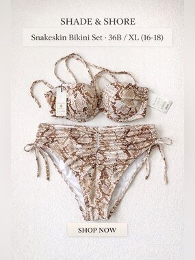 Shade & Shore Snakeskin Bikini Set 36B Top XL Bottom NWT